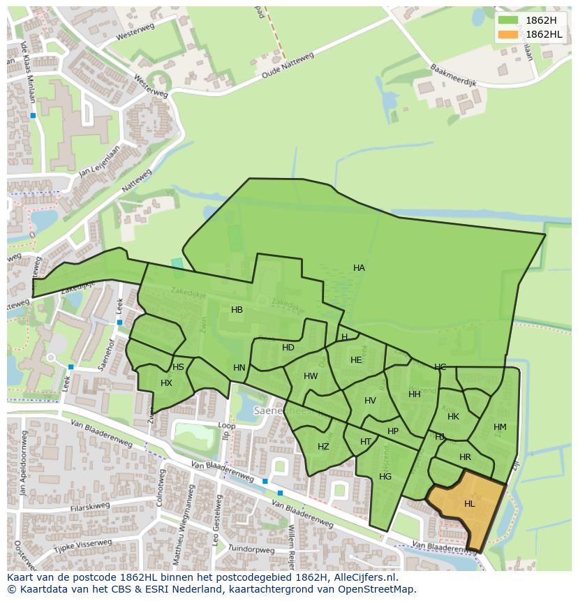 Afbeelding van het postcodegebied 1862 HL op de kaart.