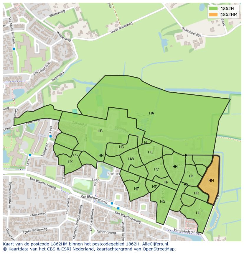 Afbeelding van het postcodegebied 1862 HM op de kaart.