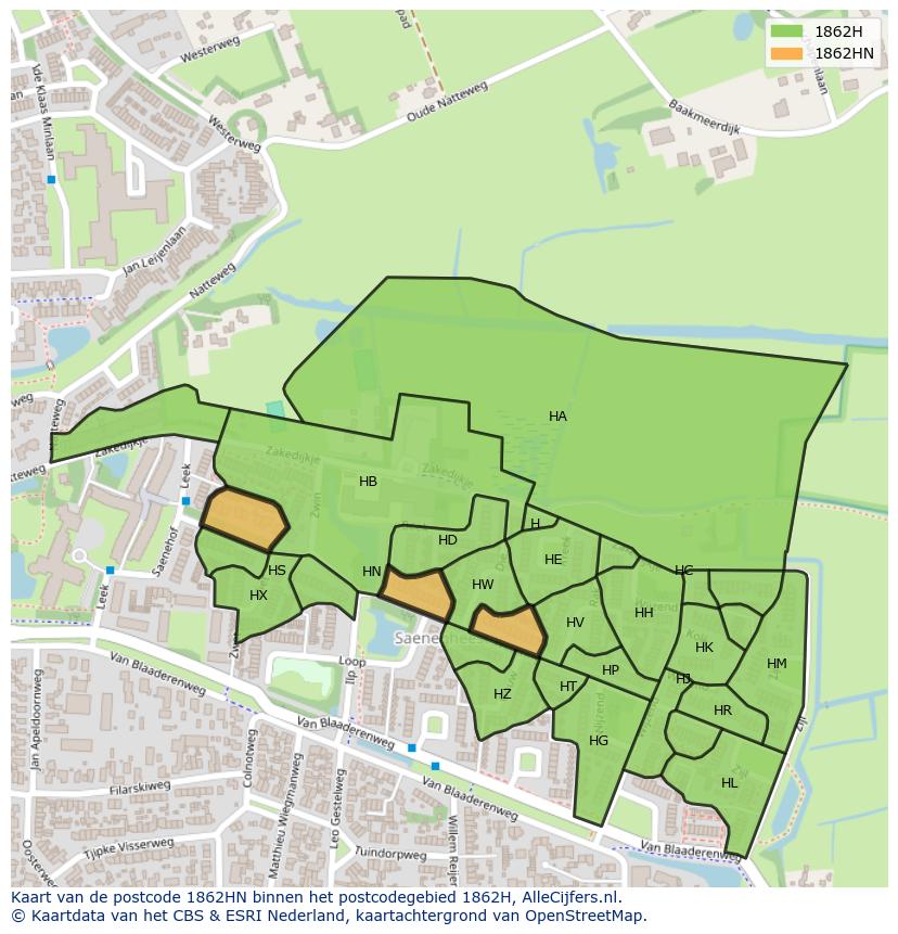 Afbeelding van het postcodegebied 1862 HN op de kaart.
