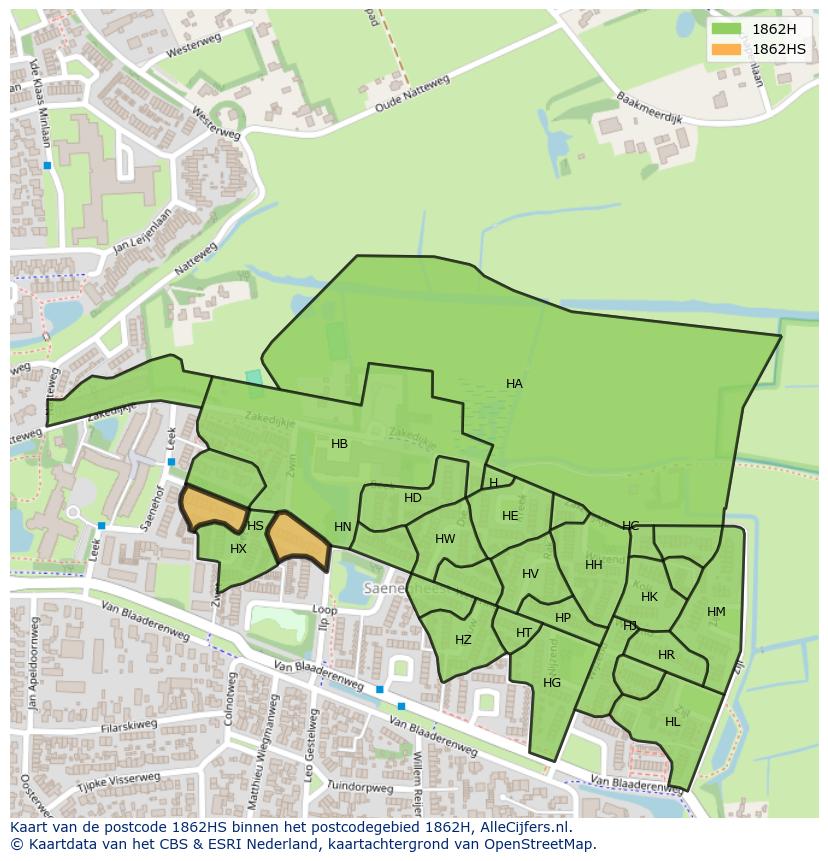Afbeelding van het postcodegebied 1862 HS op de kaart.