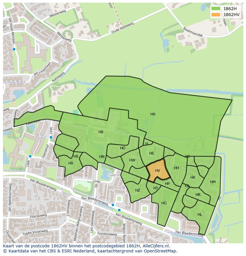 Afbeelding van het postcodegebied 1862 HV op de kaart.