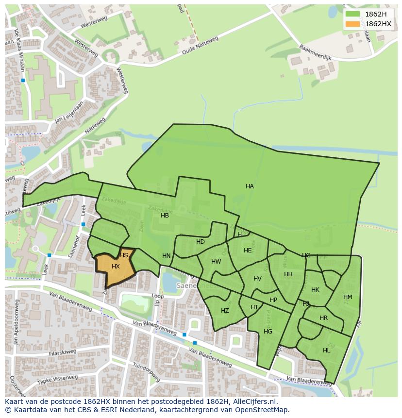 Afbeelding van het postcodegebied 1862 HX op de kaart.