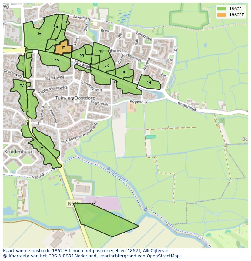 Afbeelding van het postcodegebied 1862 JE op de kaart.