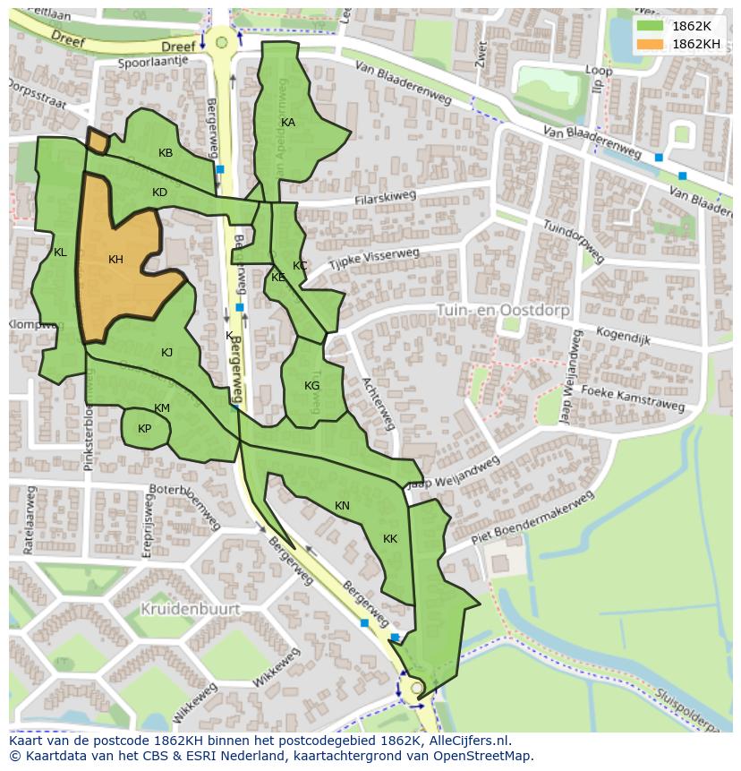 Afbeelding van het postcodegebied 1862 KH op de kaart.