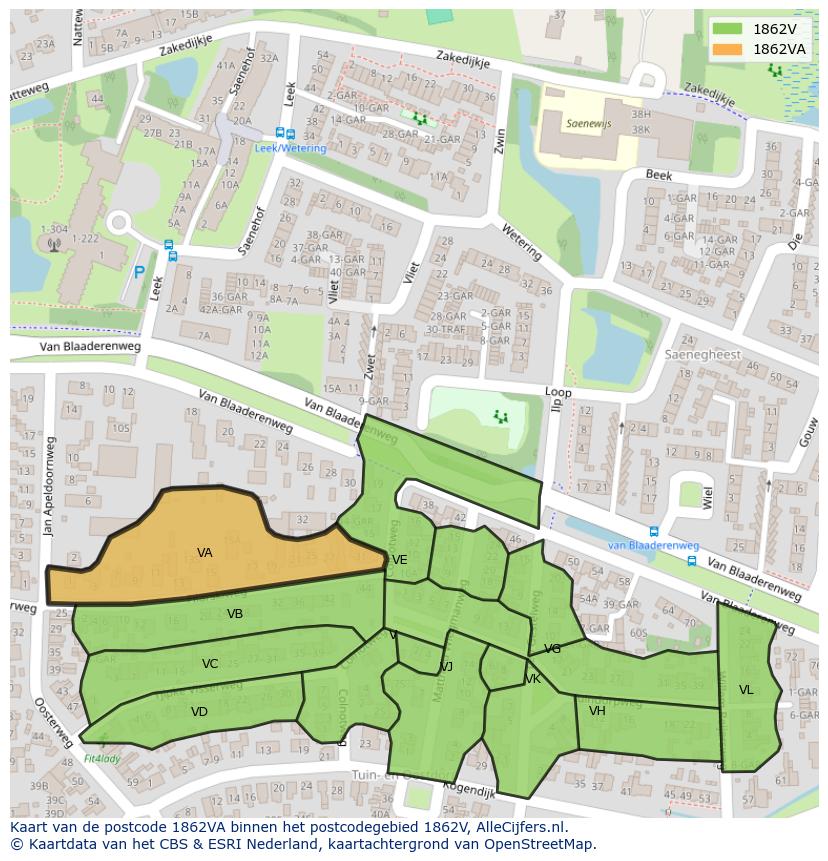 Afbeelding van het postcodegebied 1862 VA op de kaart.