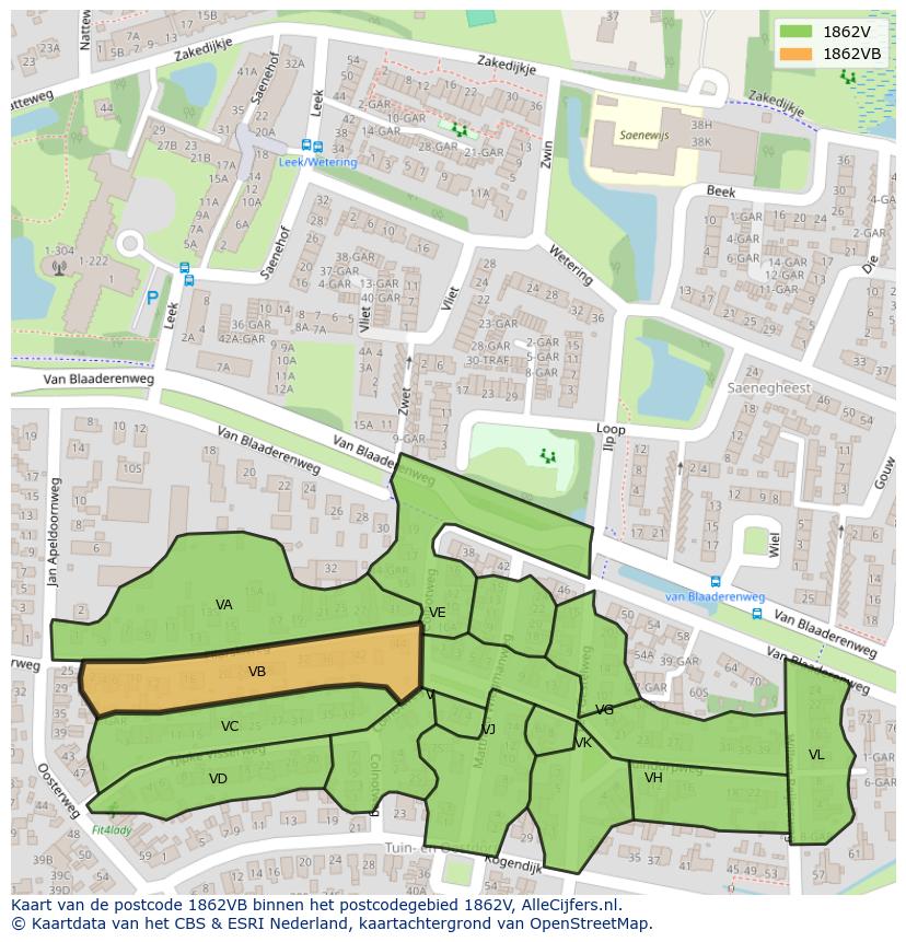 Afbeelding van het postcodegebied 1862 VB op de kaart.