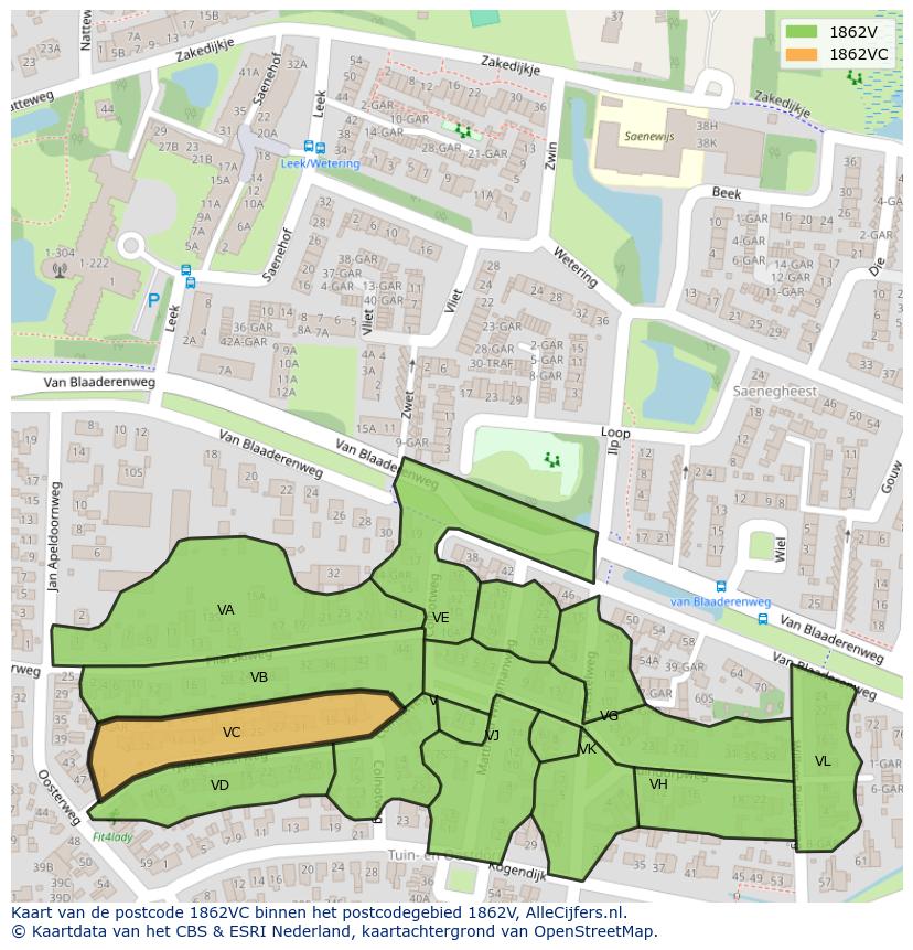 Afbeelding van het postcodegebied 1862 VC op de kaart.