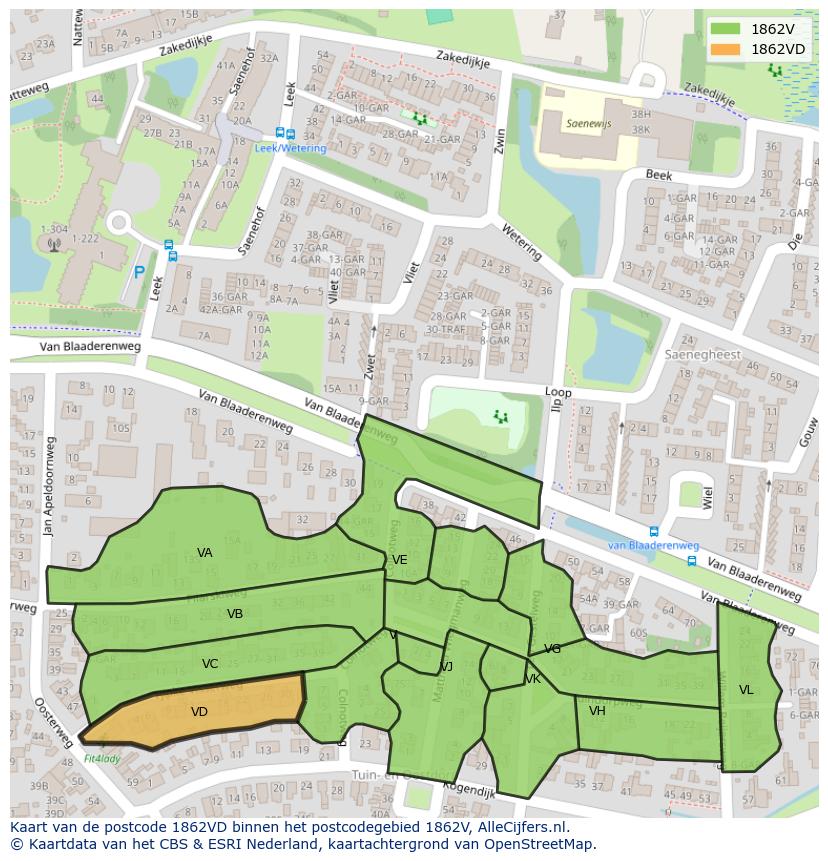 Afbeelding van het postcodegebied 1862 VD op de kaart.