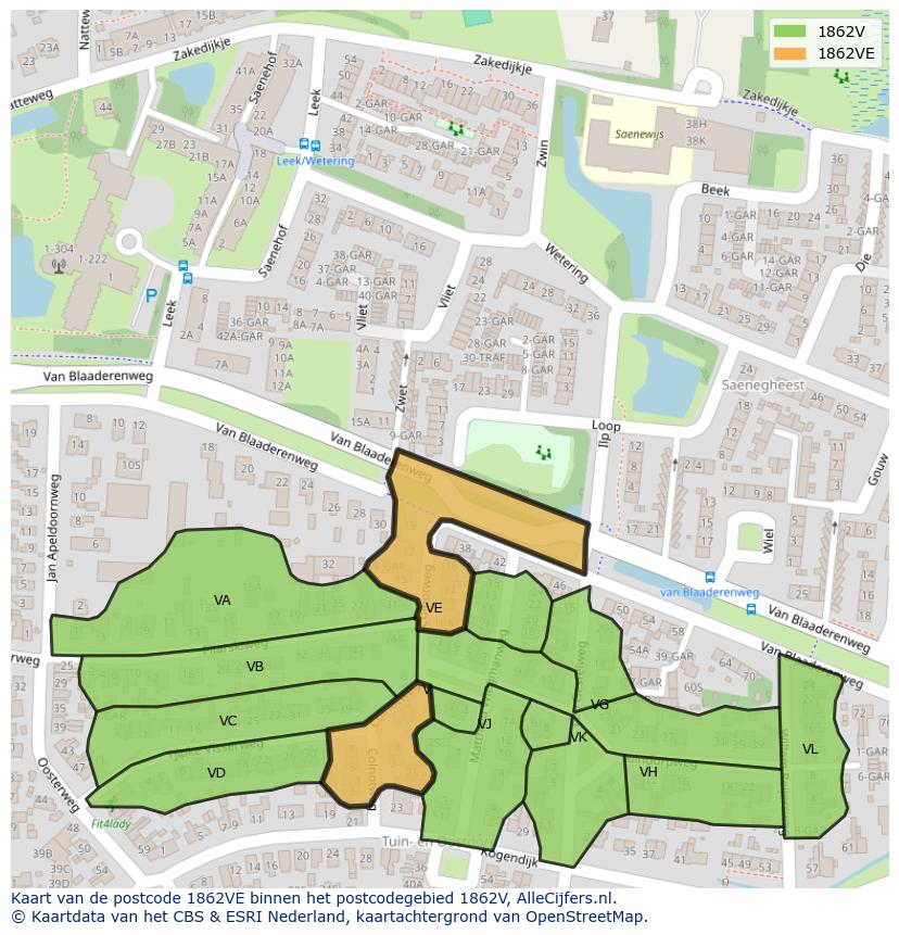 Afbeelding van het postcodegebied 1862 VE op de kaart.