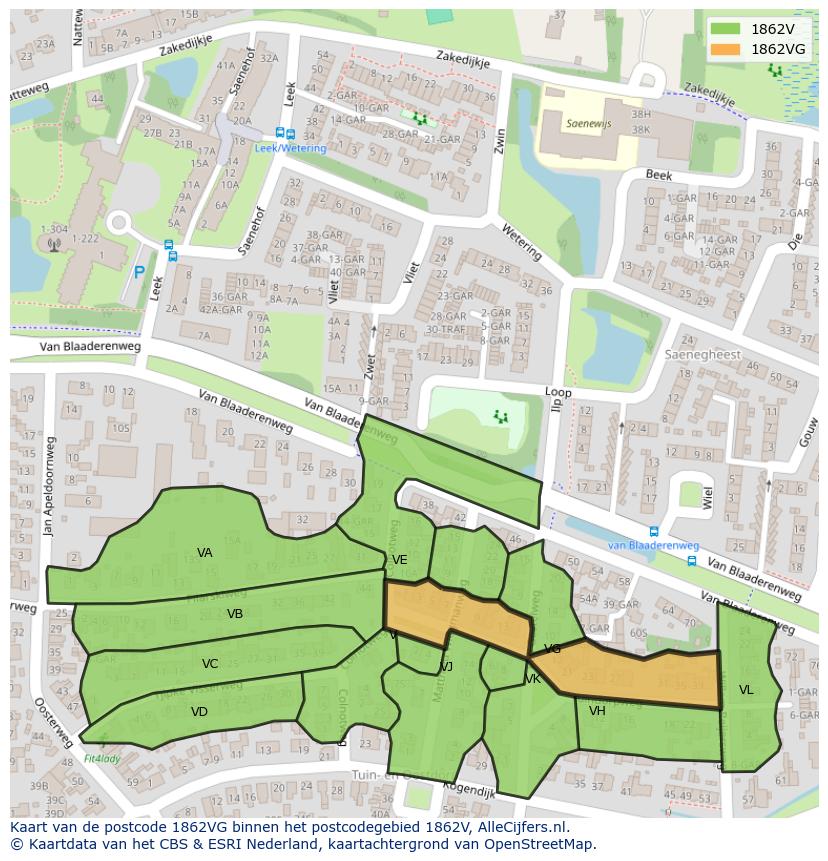 Afbeelding van het postcodegebied 1862 VG op de kaart.