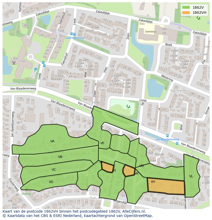 Afbeelding van het postcodegebied 1862 VH op de kaart.
