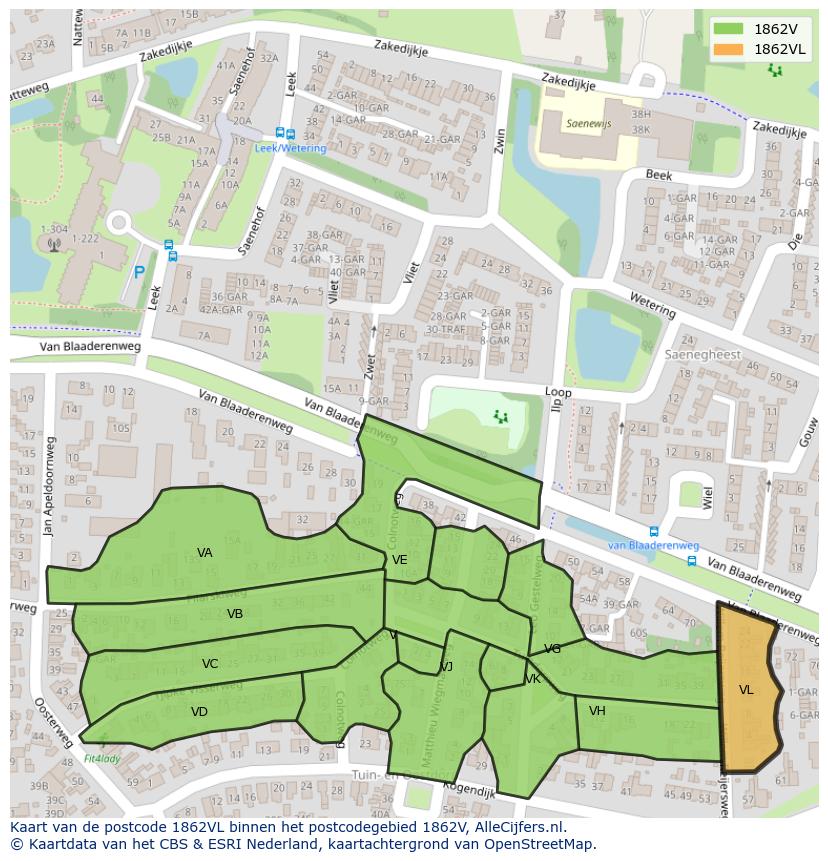 Afbeelding van het postcodegebied 1862 VL op de kaart.
