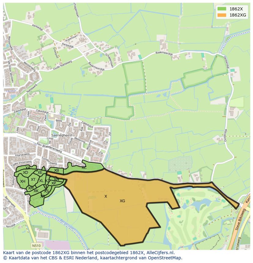 Afbeelding van het postcodegebied 1862 XG op de kaart.