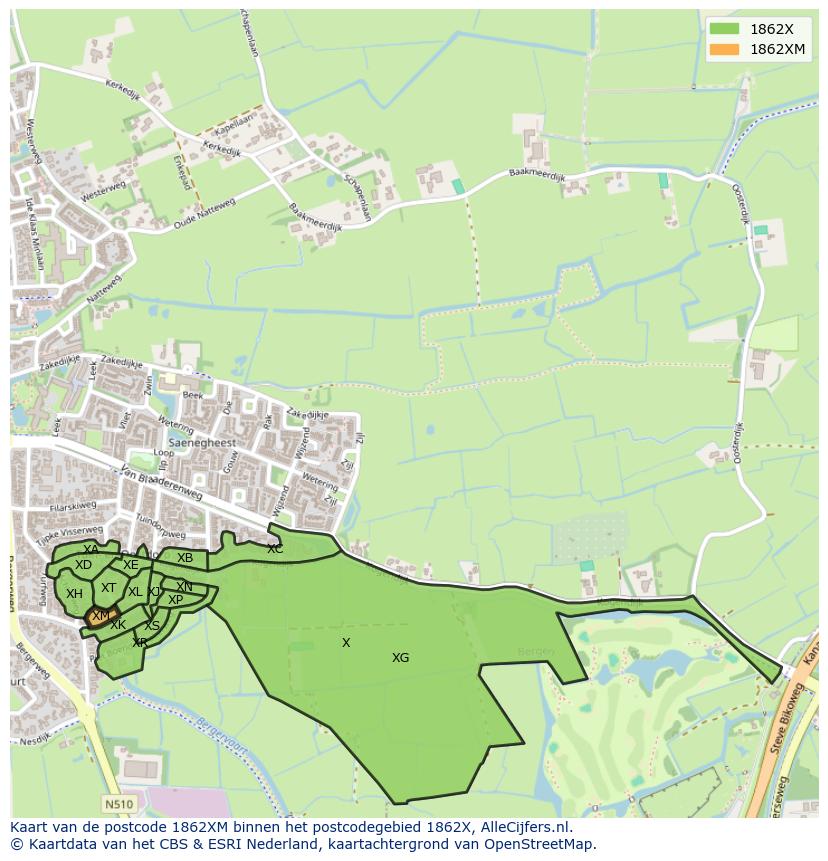 Afbeelding van het postcodegebied 1862 XM op de kaart.
