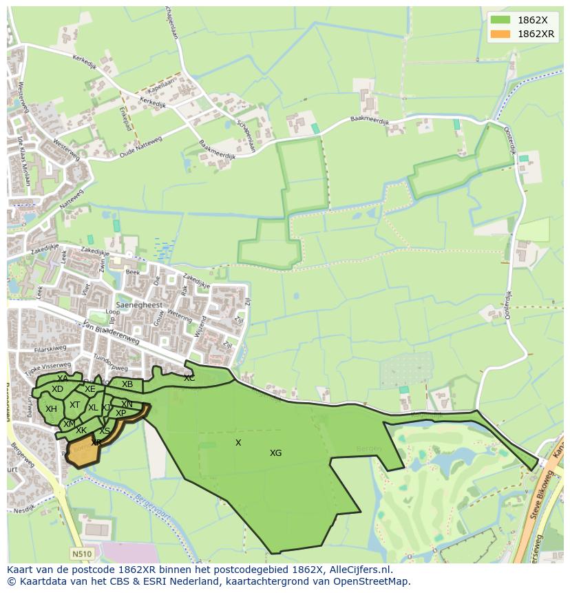 Afbeelding van het postcodegebied 1862 XR op de kaart.