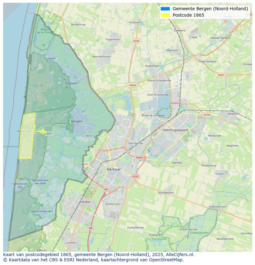 Afbeelding van het postcodegebied 1865 op de kaart.