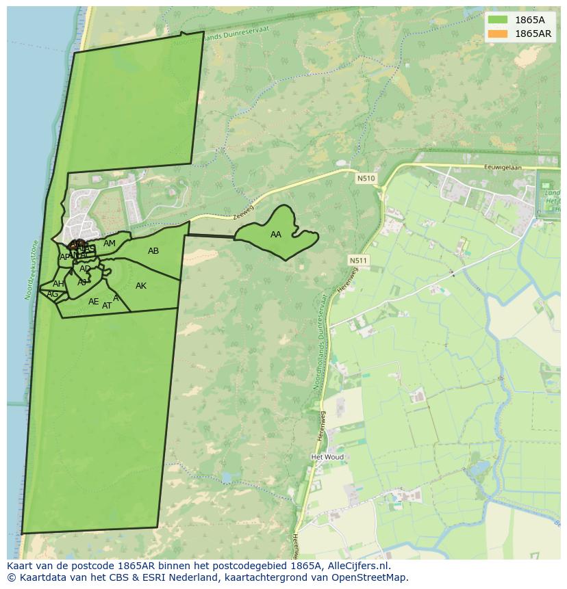 Afbeelding van het postcodegebied 1865 AR op de kaart.