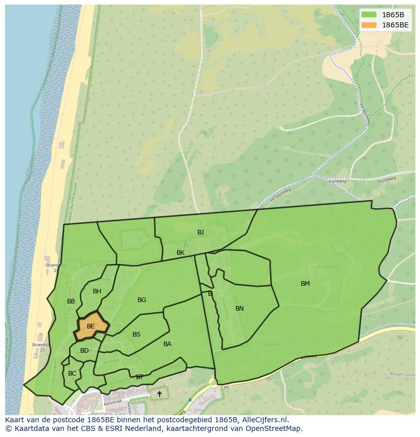 Afbeelding van het postcodegebied 1865 BE op de kaart.