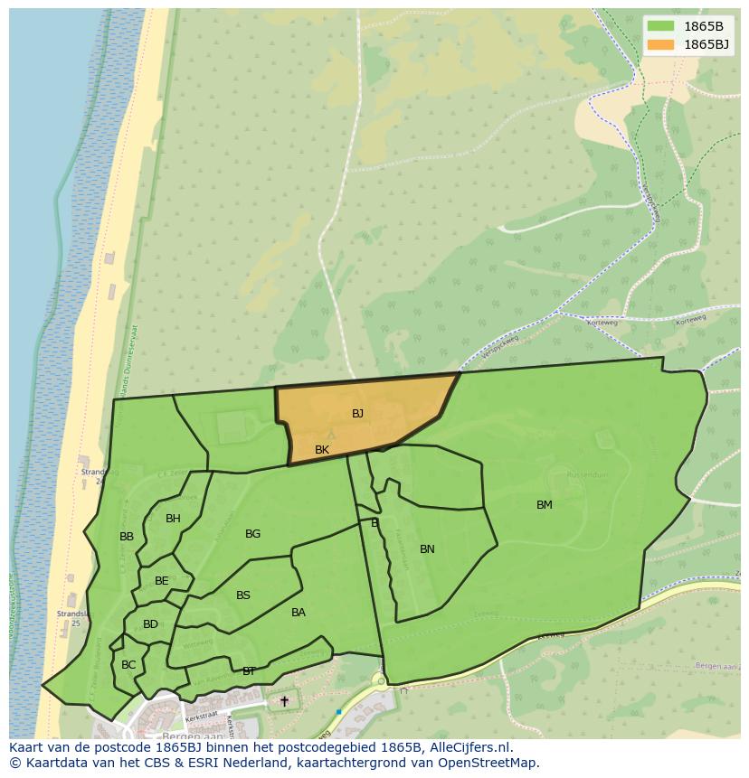 Afbeelding van het postcodegebied 1865 BJ op de kaart.