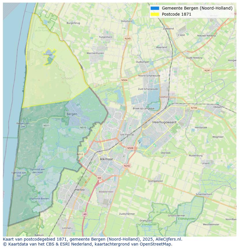 Afbeelding van het postcodegebied 1871 op de kaart.
