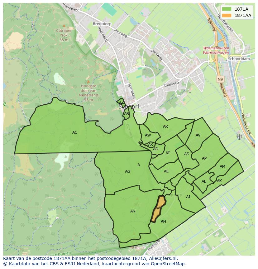 Afbeelding van het postcodegebied 1871 AA op de kaart.