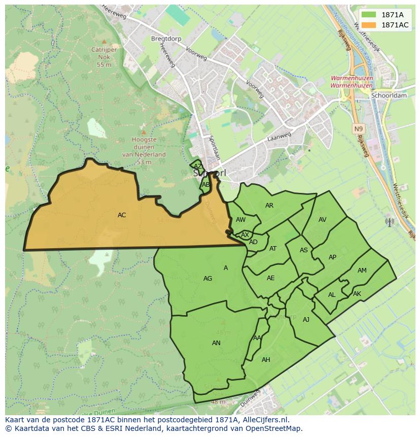 Afbeelding van het postcodegebied 1871 AC op de kaart.
