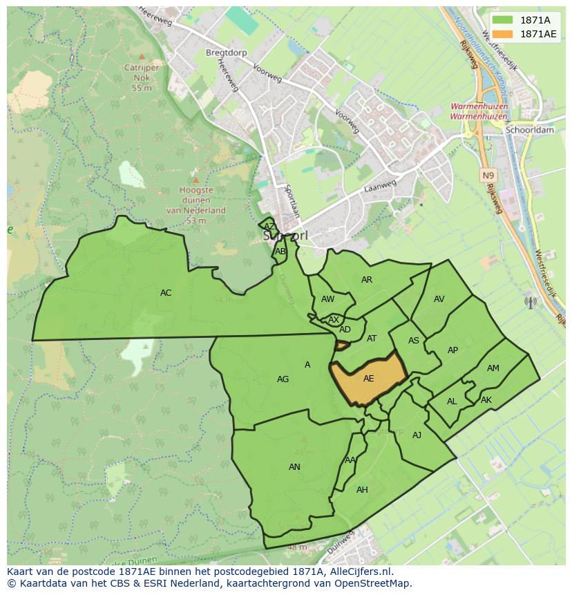 Afbeelding van het postcodegebied 1871 AE op de kaart.