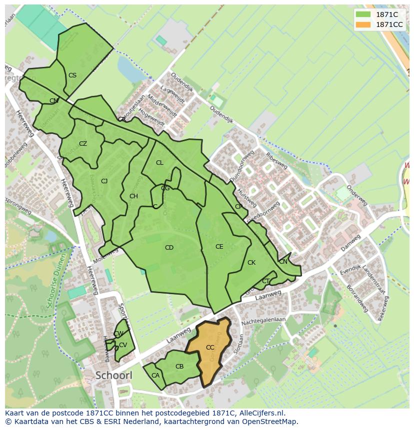 Afbeelding van het postcodegebied 1871 CC op de kaart.
