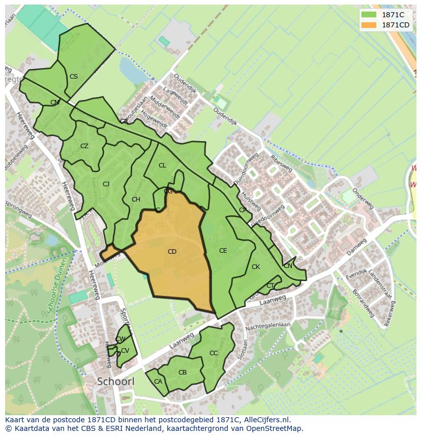 Afbeelding van het postcodegebied 1871 CD op de kaart.