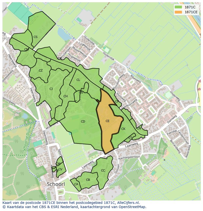 Afbeelding van het postcodegebied 1871 CE op de kaart.