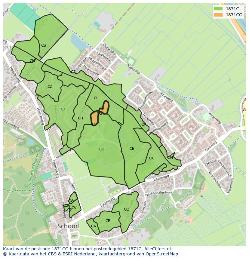 Afbeelding van het postcodegebied 1871 CG op de kaart.