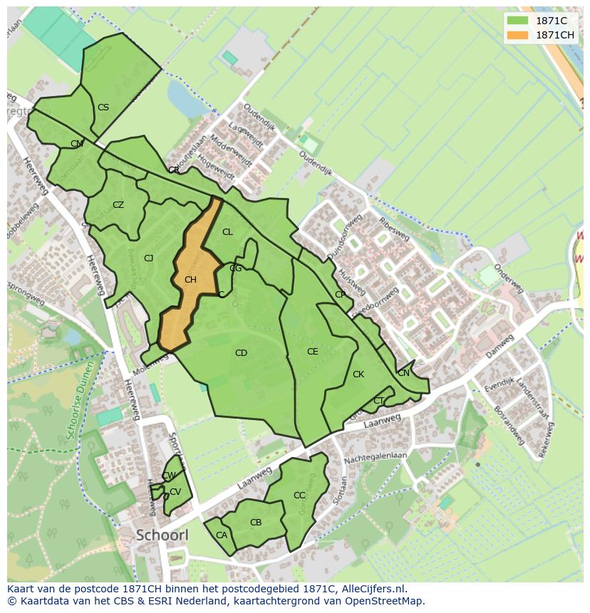 Afbeelding van het postcodegebied 1871 CH op de kaart.