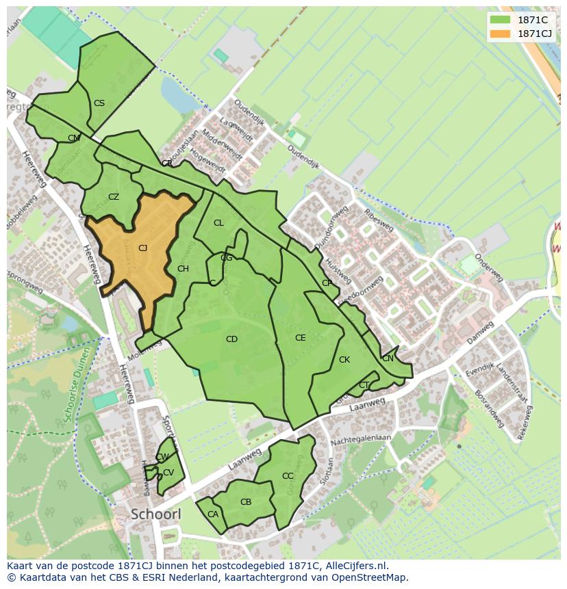 Afbeelding van het postcodegebied 1871 CJ op de kaart.