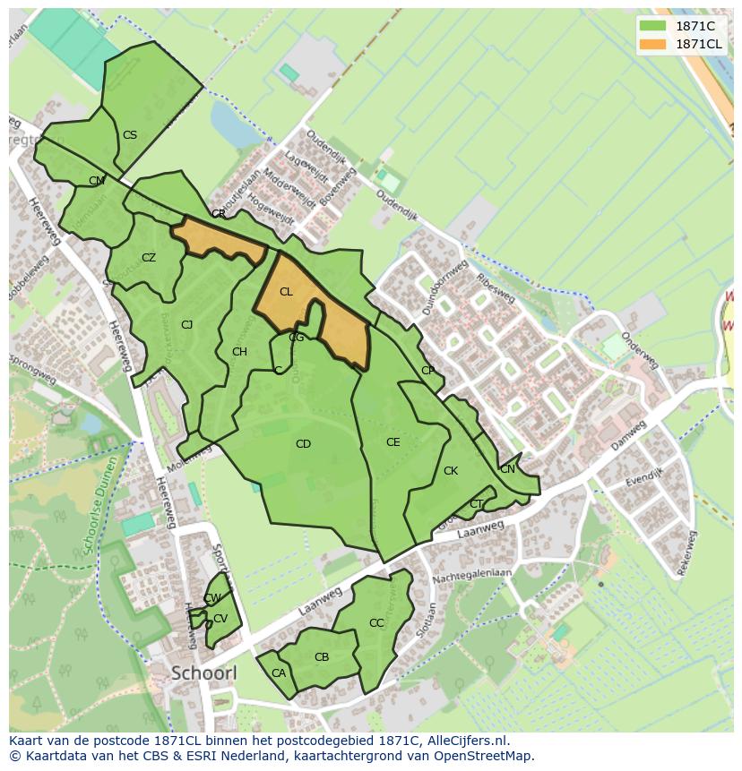Afbeelding van het postcodegebied 1871 CL op de kaart.