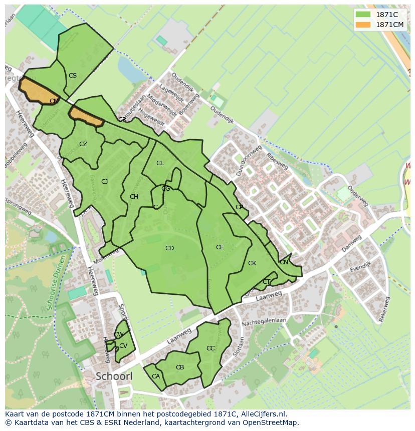 Afbeelding van het postcodegebied 1871 CM op de kaart.