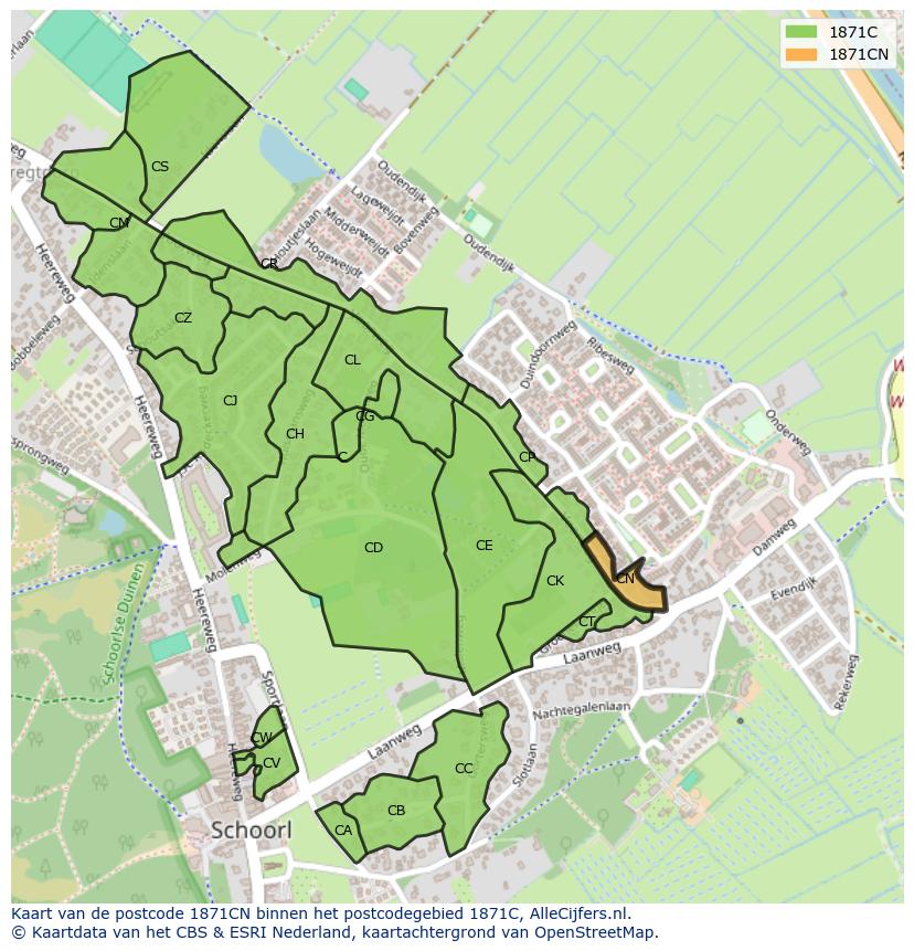 Afbeelding van het postcodegebied 1871 CN op de kaart.