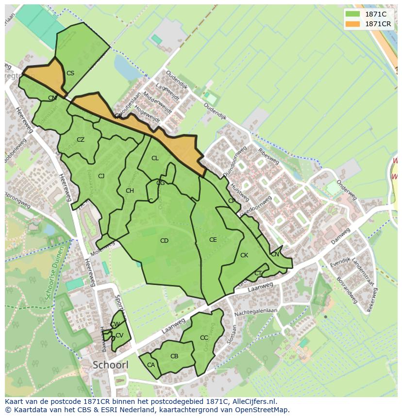 Afbeelding van het postcodegebied 1871 CR op de kaart.