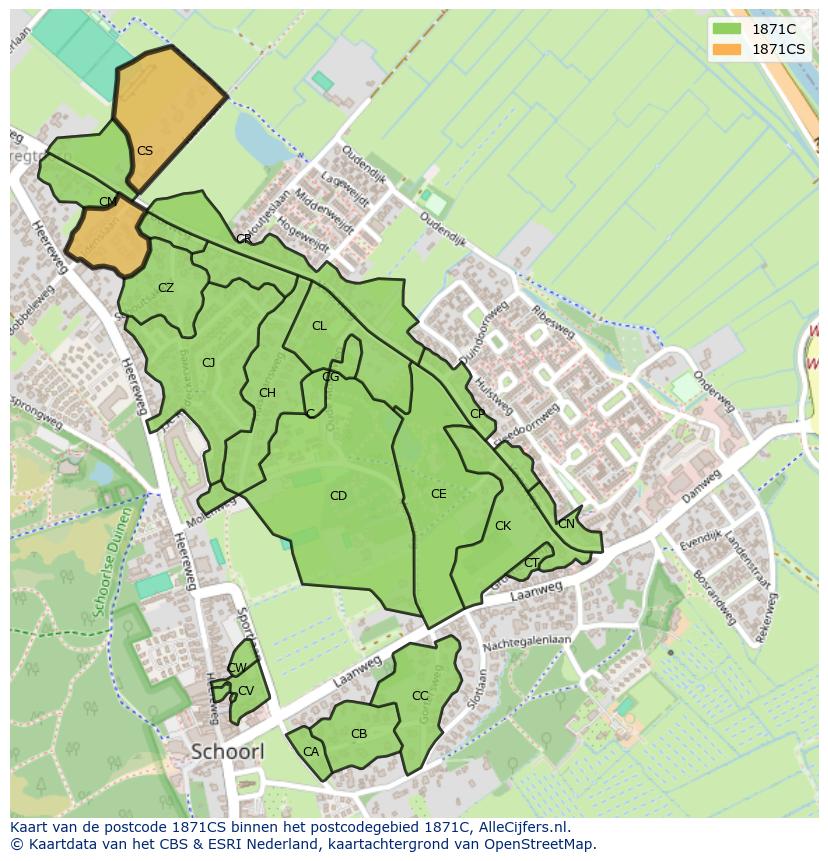 Afbeelding van het postcodegebied 1871 CS op de kaart.