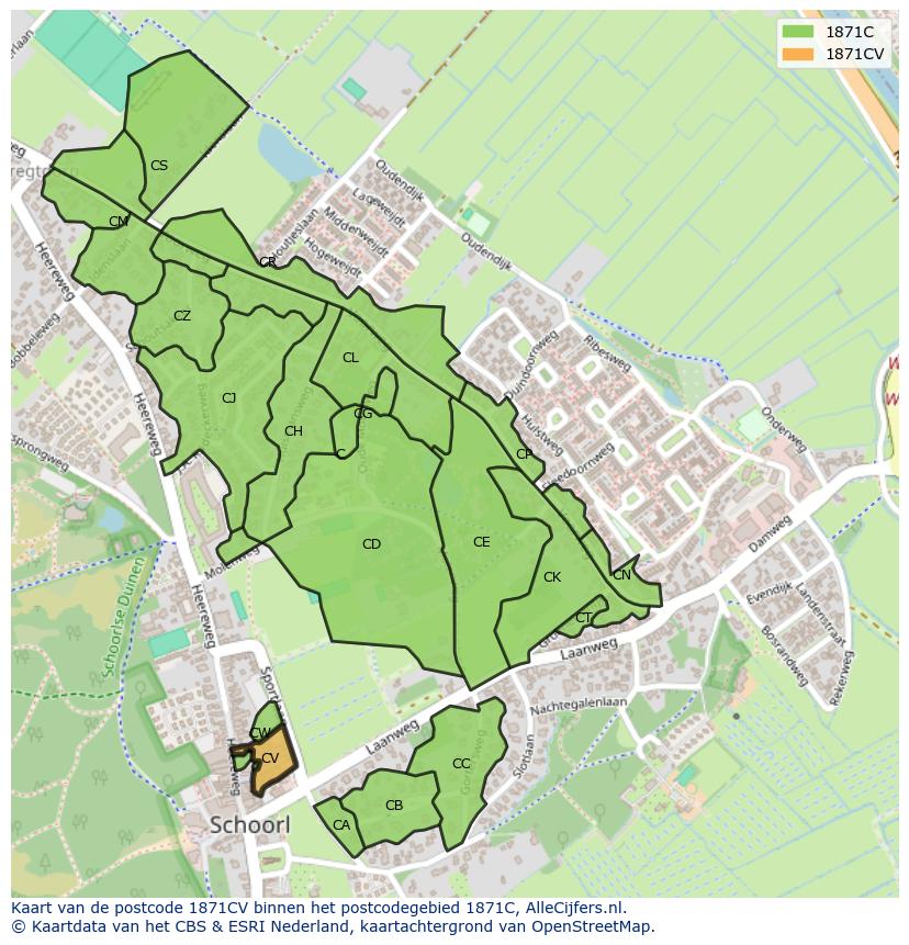 Afbeelding van het postcodegebied 1871 CV op de kaart.