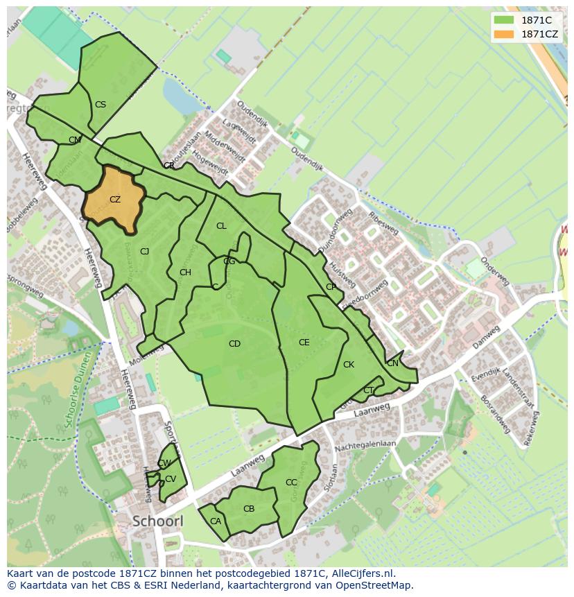Afbeelding van het postcodegebied 1871 CZ op de kaart.