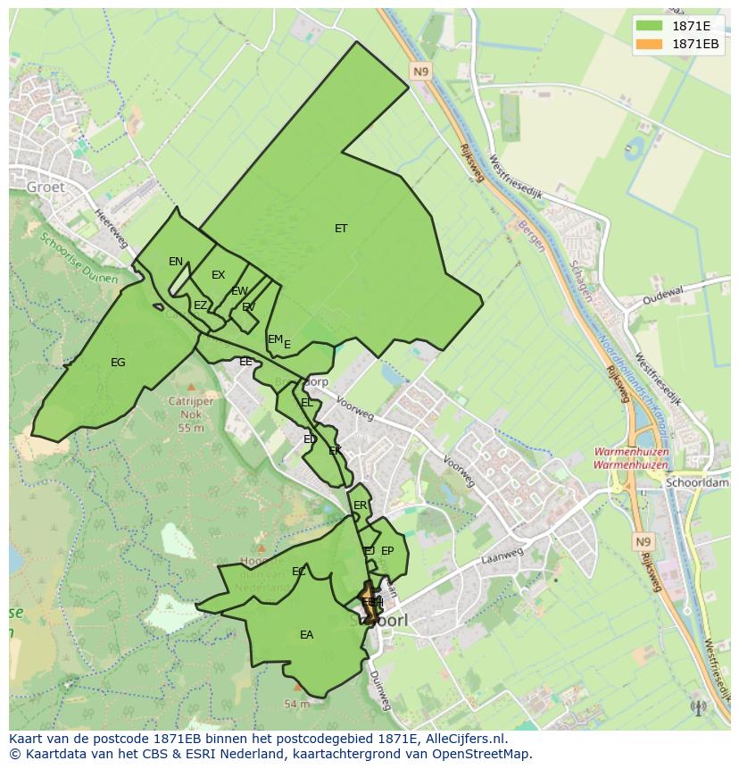 Afbeelding van het postcodegebied 1871 EB op de kaart.