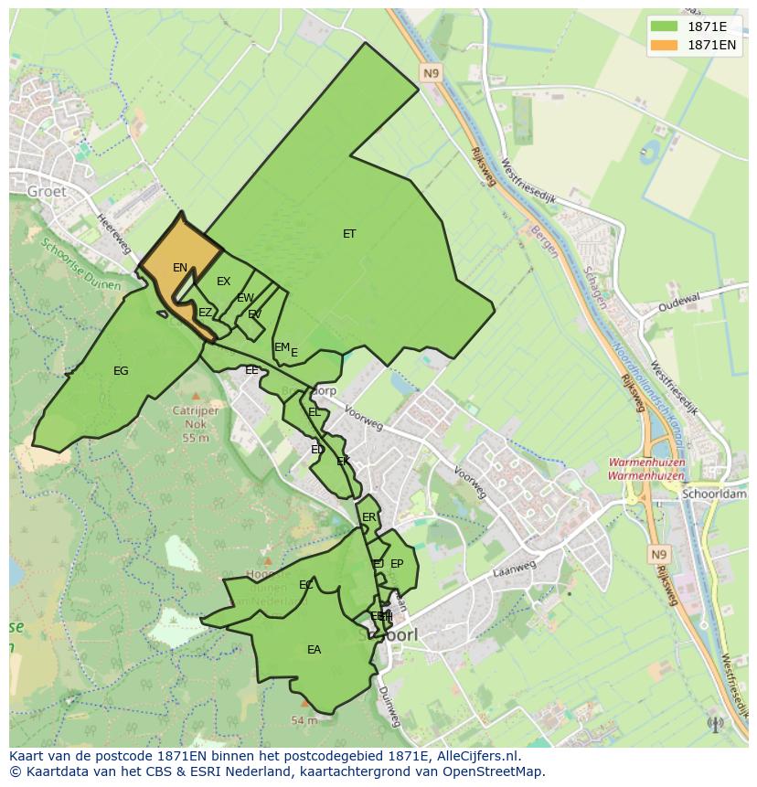 Afbeelding van het postcodegebied 1871 EN op de kaart.