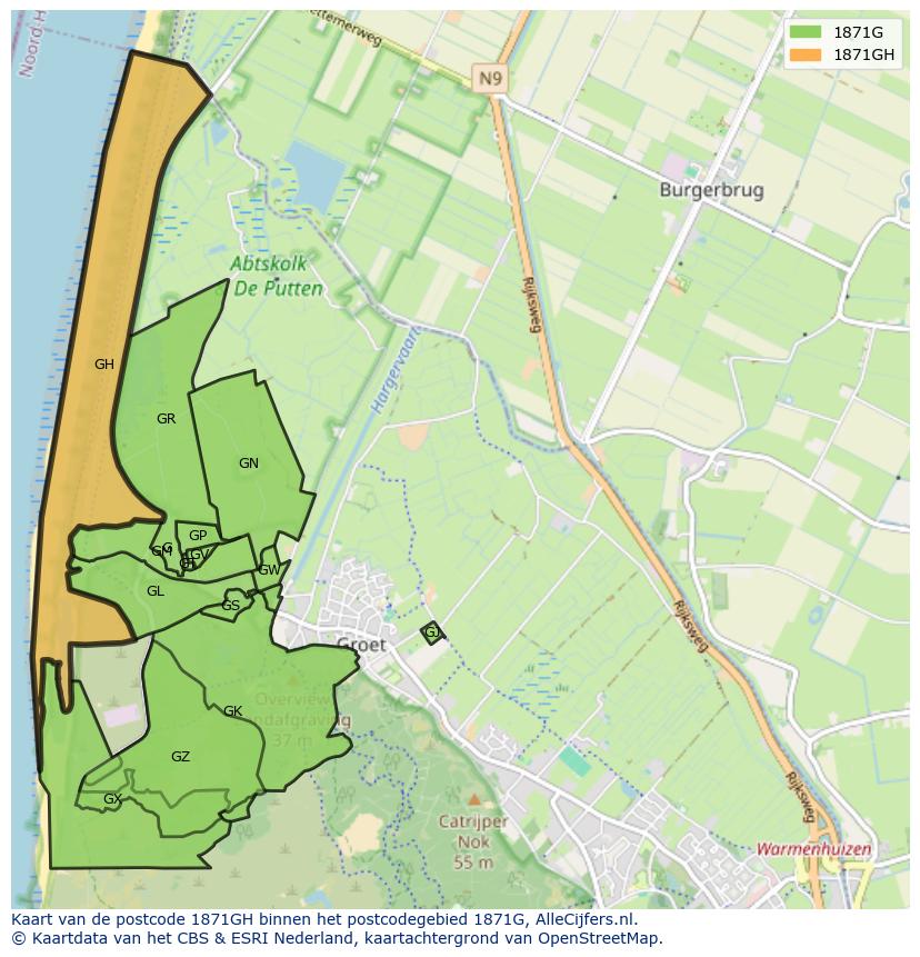 Afbeelding van het postcodegebied 1871 GH op de kaart.