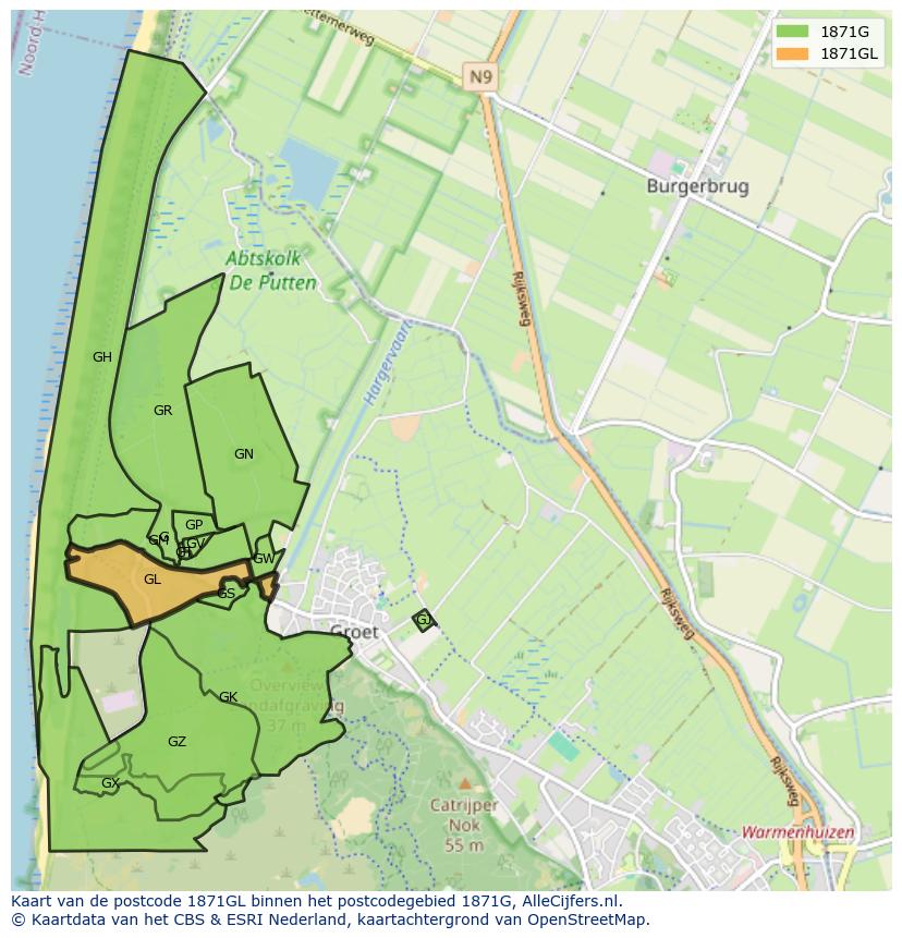 Afbeelding van het postcodegebied 1871 GL op de kaart.