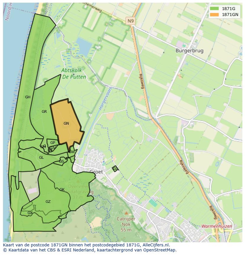 Afbeelding van het postcodegebied 1871 GN op de kaart.