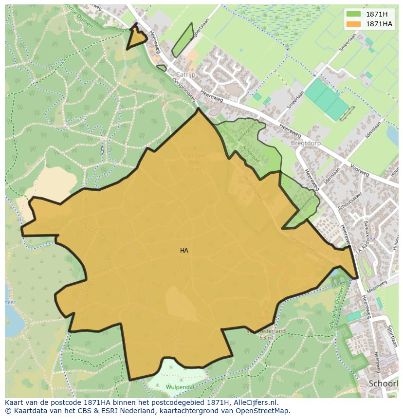 Afbeelding van het postcodegebied 1871 HA op de kaart.