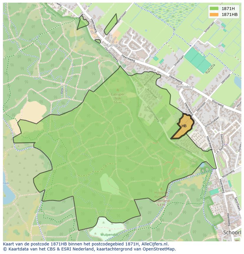 Afbeelding van het postcodegebied 1871 HB op de kaart.