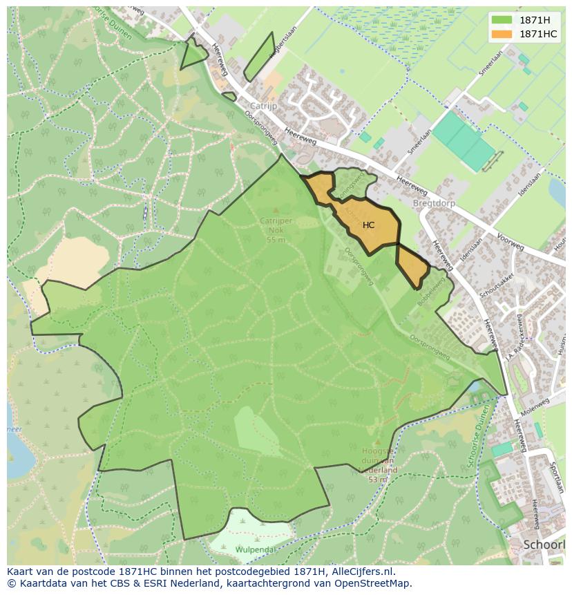 Afbeelding van het postcodegebied 1871 HC op de kaart.