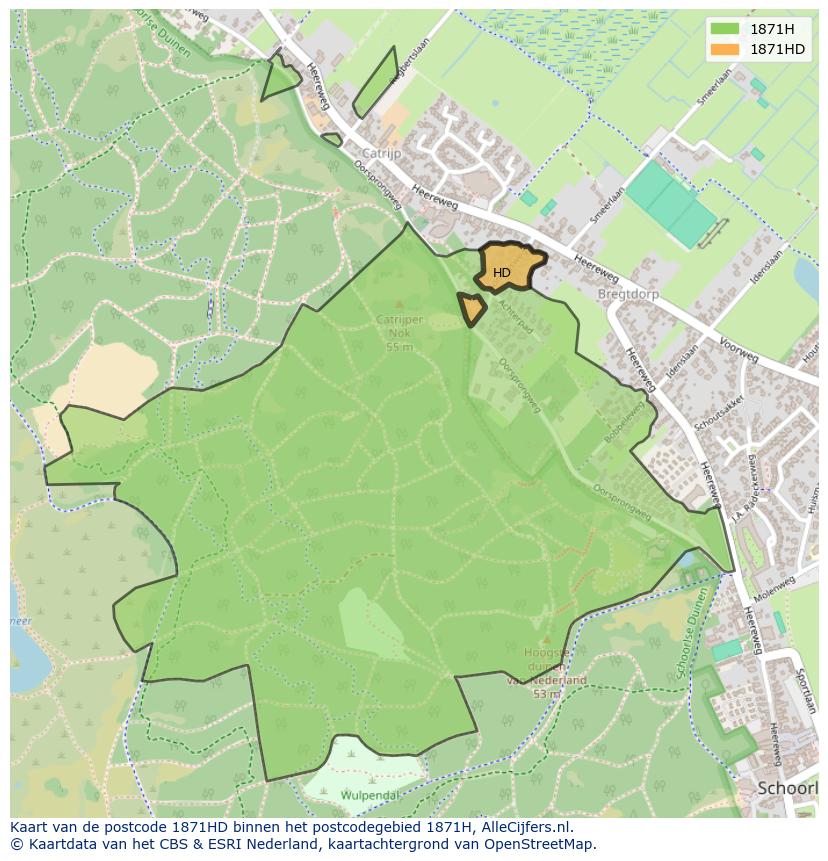 Afbeelding van het postcodegebied 1871 HD op de kaart.