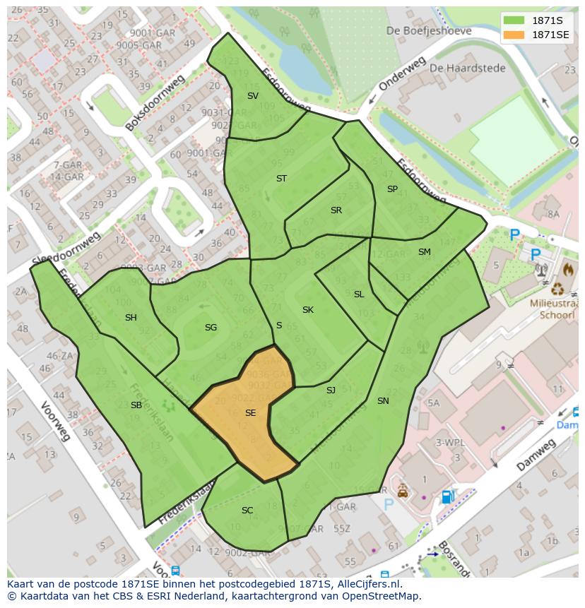 Afbeelding van het postcodegebied 1871 SE op de kaart.